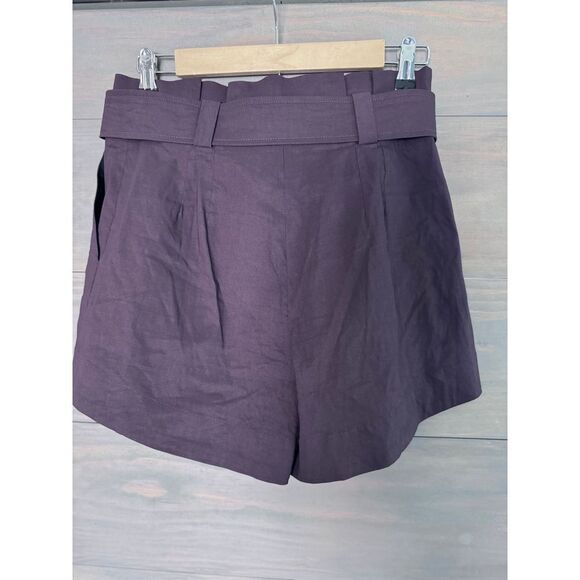 A.L.C. Joey Paperbag Shorts in Merlot Linen Blend‎ Belted Pockets Size 4 - Picture 5 of 7